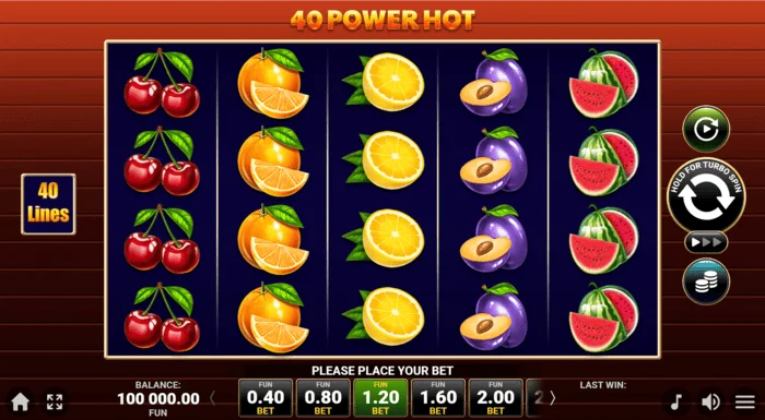 Tela de jogo 40 Power Hot Coin Boost